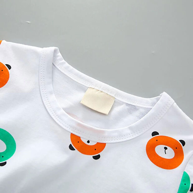 Cartoon Bear Print T-Shirt & Elastic Drawstring Shorts Short Sleeve Outfit - Image 2