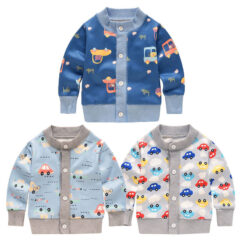 Cartoon Car Print Knitted Cardigan Long Sleeve