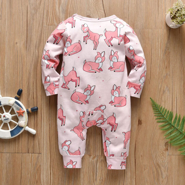 Baby Cartoon Deer Sleepwear Snap On Jumpsuit Long Sleeve - Image 2