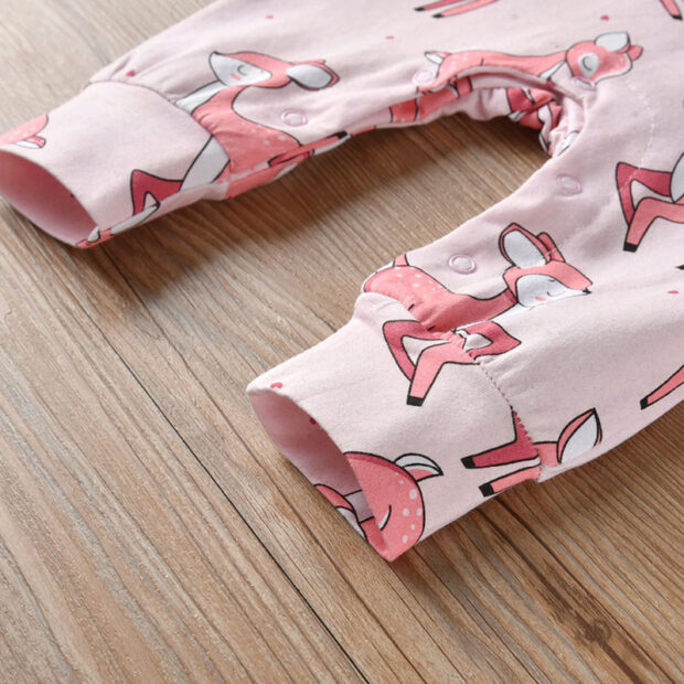 Baby Cartoon Deer Sleepwear Snap On Jumpsuit Long Sleeve - Image 5