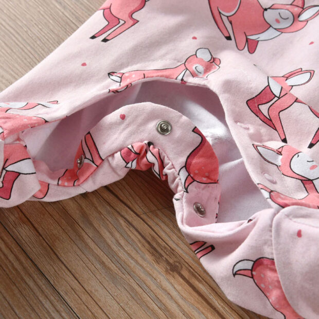 Baby Cartoon Deer Sleepwear Snap On Jumpsuit Long Sleeve - Image 4