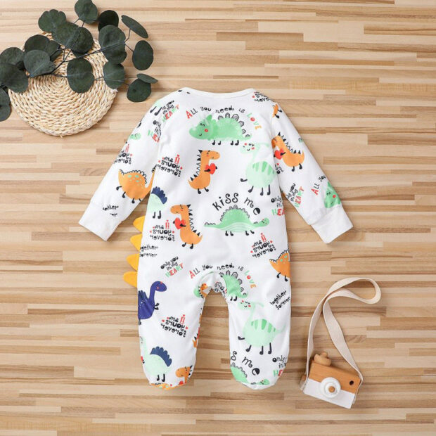 Baby Cartoon Dinosaur Print Footie Pajamas