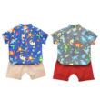 Baby Cartoon Dinosaur Print Mandarin Collar Shirt & Shorts Set