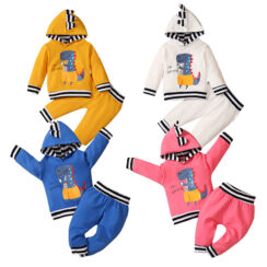 Cartoon Dinosaur Print Tracksuit with Sweatshirt & Matching Pants Long Sleeve Outfit