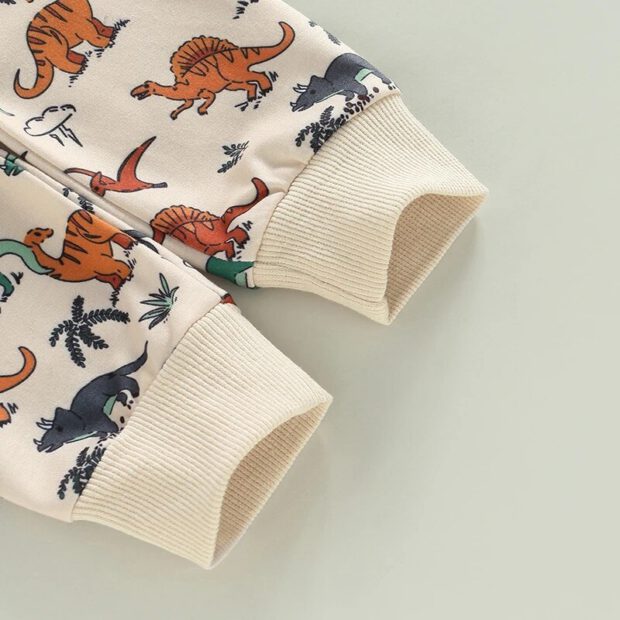 Cartoon Dinosaur Print Pullover Sweatshirt & Matching Pattern Pants Long Sleeve Outfit - Image 5