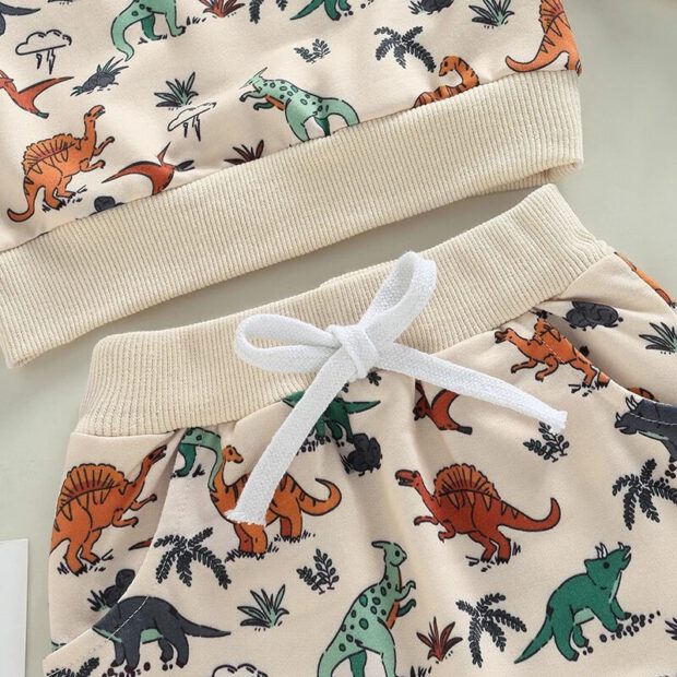 Cartoon Dinosaur Print Pullover Sweatshirt & Matching Pattern Pants Long Sleeve Outfit - Image 4