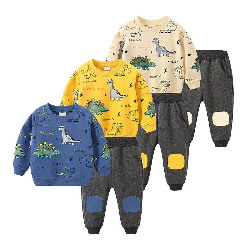 Cartoon Dinosaur Print Sweatshirt & Elastic Pants Long Sleeve