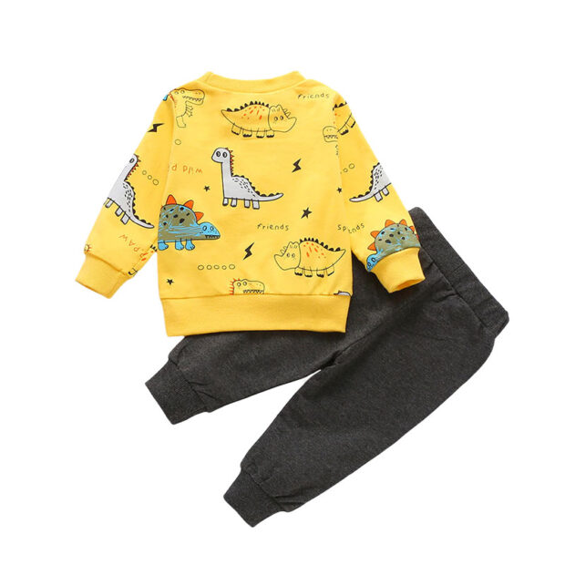 Cartoon Dinosaur Print Sweatshirt & Elastic Pants Long Sleeve - Image 2