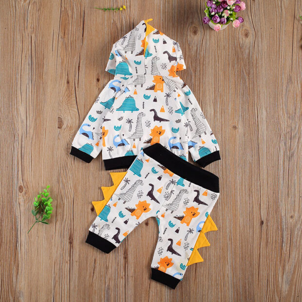 Cartoon Dinosaur Print Tracksuit Hoodie & Pants with Scales Long Sleeve - Image 2
