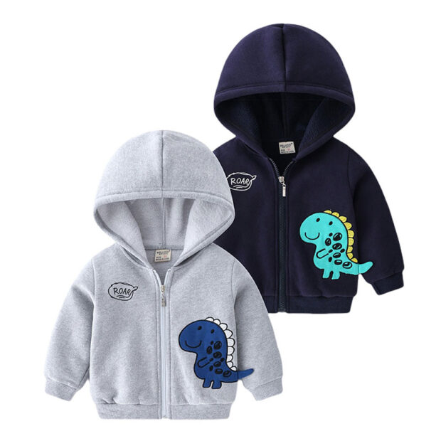 Cartoon Dragon Print Hooded Sweatshirt Jacket Zip Up Long Sleeve