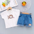 Baby Cartoon Lion Print T-Shirt & Denim Shorts Outfit