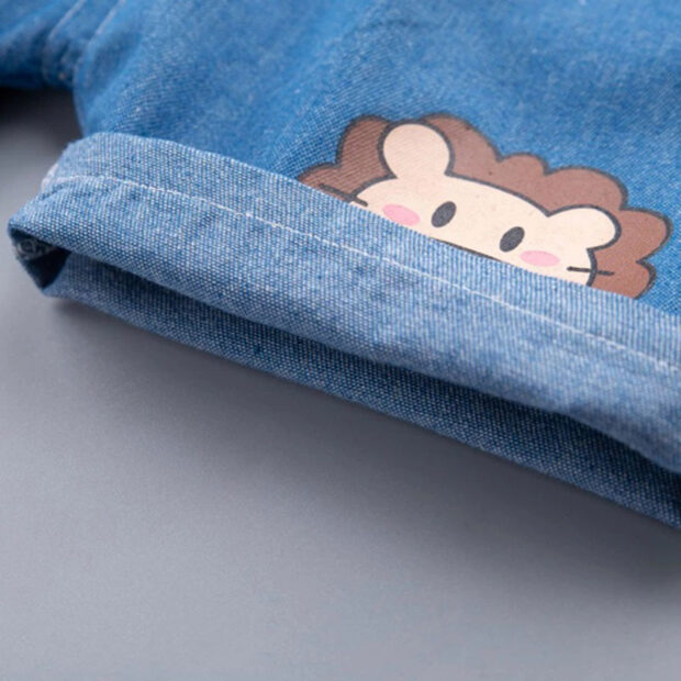 Cartoon Lion Print T-Shirt & Matching Denim Shorts Short Sleeve Outfit - Image 7