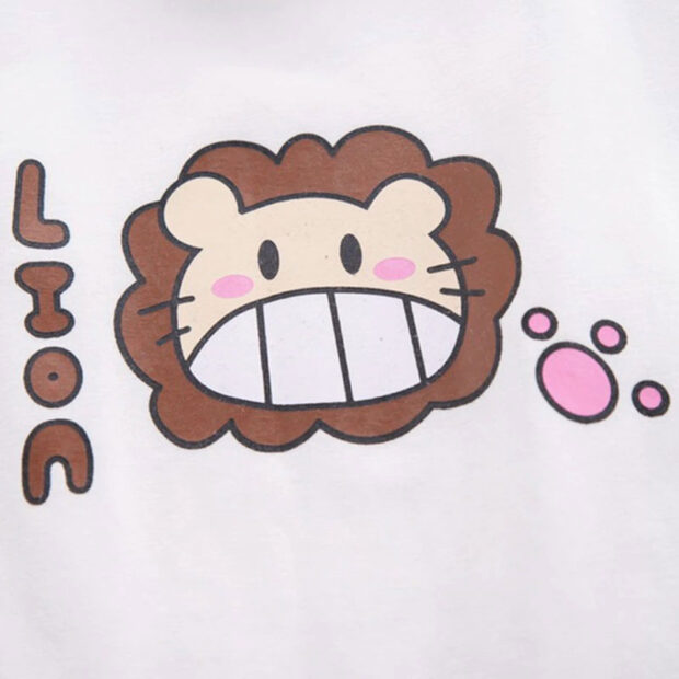 Cartoon Lion Print T-Shirt & Matching Denim Shorts Short Sleeve Outfit - Image 5