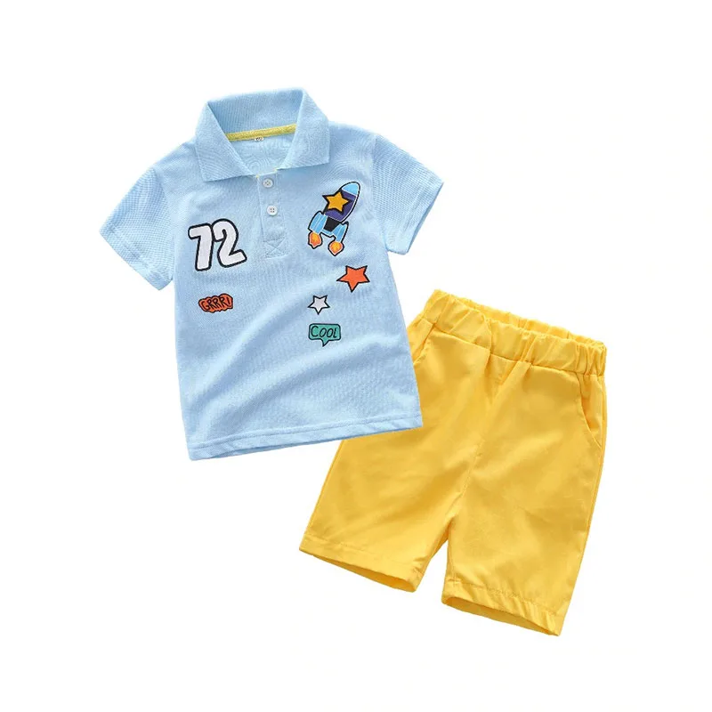 Baby Boy Cartoon Polo Shirt & Elastic Shorts 2 pcs Outfit