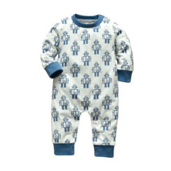 Baby Cartoon Robot Print Sleepwear Jumpsuit