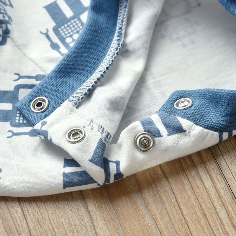 Baby Cartoon Robot Print Sleepwear Snap On Jumpsuit Long Sleeve - Image 3