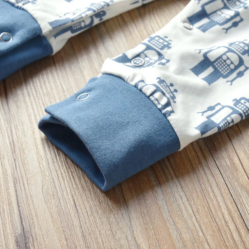 Baby Cartoon Robot Print Sleepwear Snap On Jumpsuit Long Sleeve - Image 5