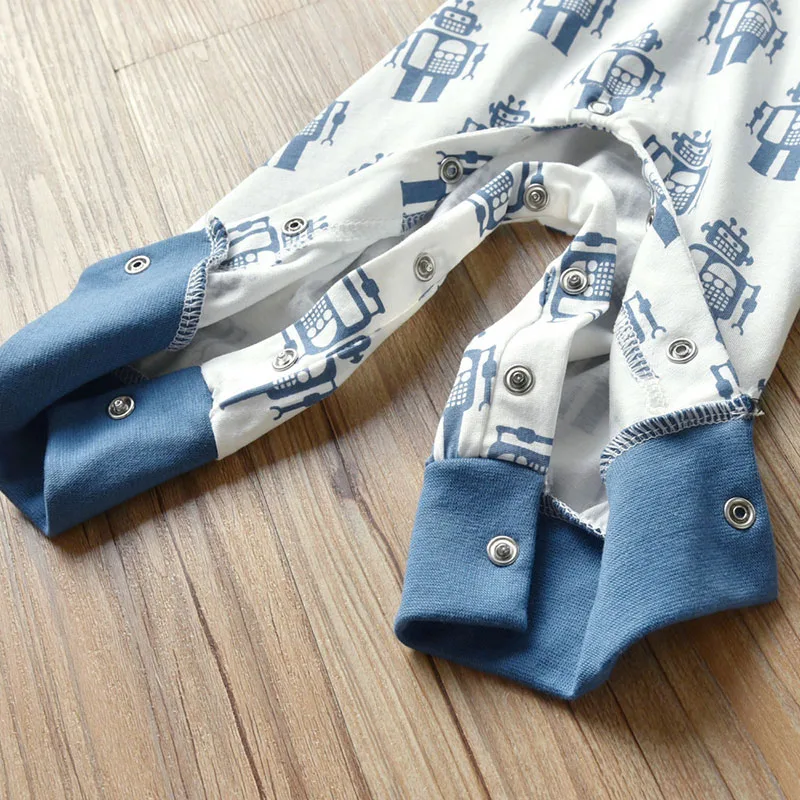 Baby Cartoon Robot Print Sleepwear Snap On Jumpsuit Long Sleeve - Image 4