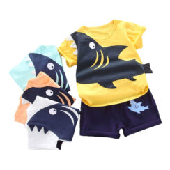 Baby Cartoon Shark Print T-Shirt & Matching Shorts Outfit