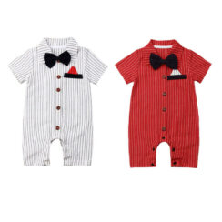 Baby Stripe Pattern Romper with Bow Tie