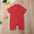 Casual Suit Stripe Pattern Button Up Romper Long Sleeve with Bow Tie - Image 2