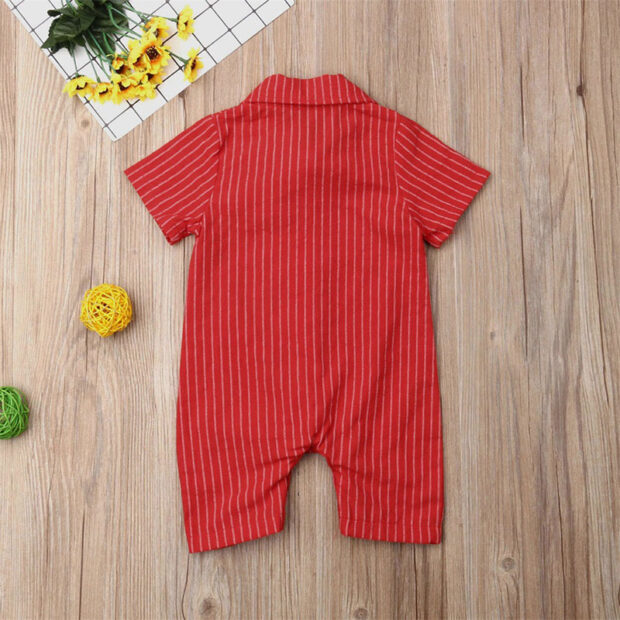 Casual Suit Stripe Pattern Button Up Romper Long Sleeve with Bow Tie - Image 2