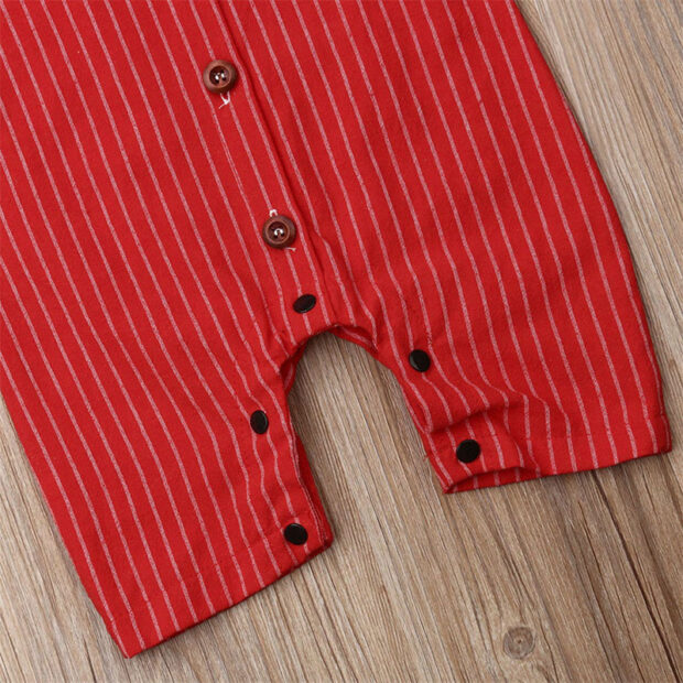 Casual Suit Stripe Pattern Button Up Romper Long Sleeve with Bow Tie - Image 5