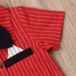 Casual Suit Stripe Pattern Button Up Romper Long Sleeve with Bow Tie - Image 4