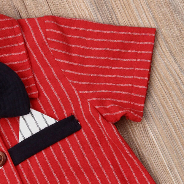 Casual Suit Stripe Pattern Button Up Romper Long Sleeve with Bow Tie - Image 4