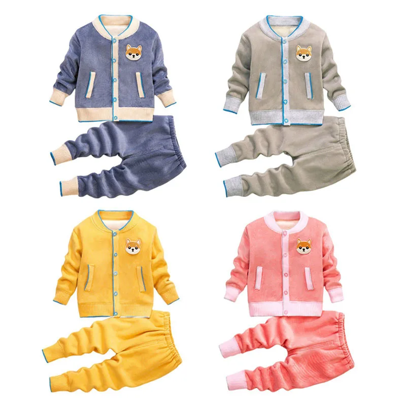 Cartoon Cat Applique Cardigan Jacket & Jogger Pants Long Sleeve
