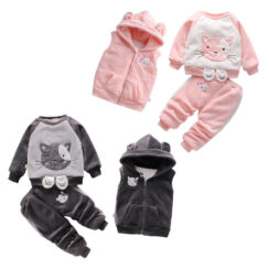 Cat Fleece Sweatshirt & Sweatpants Long Sleeve with Hooded Vest