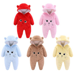 Cat Plush Coveralls Footsie with Ears Long Sleeve Snap On
