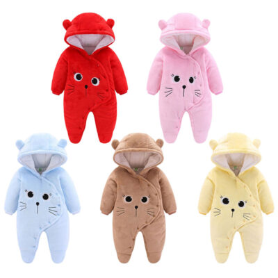 Cat Plush Coveralls Footsie with Ears Long Sleeve Snap On