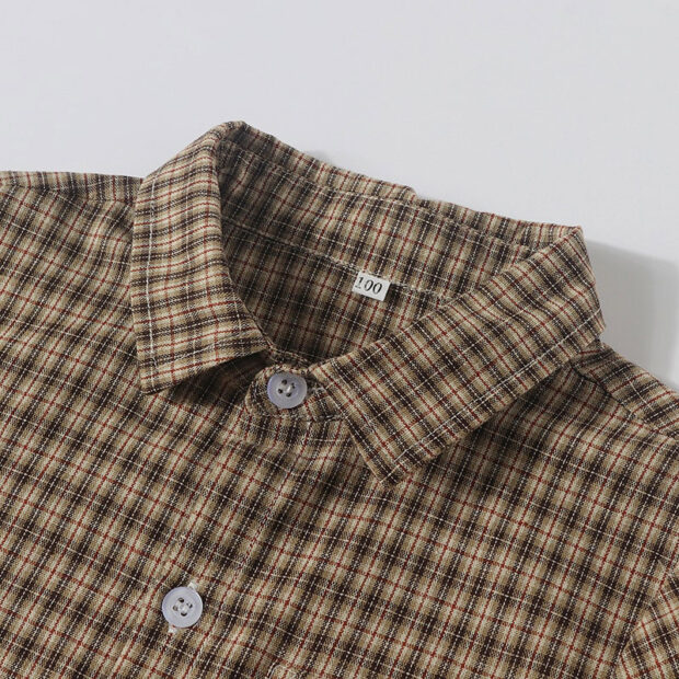 Baby Boy Check Pattern Shirt Button Up Long Sleeve & Pants with Bow Tie 3 pcs Set - Image 3