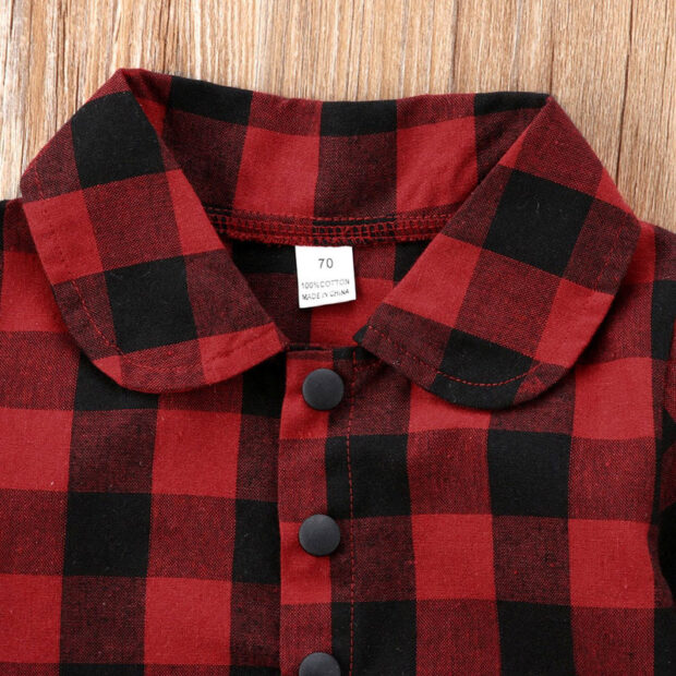 Baby Girl Check Pattern Button Up Shirt Dress with Folded Collar Long Sleeve - Image 3