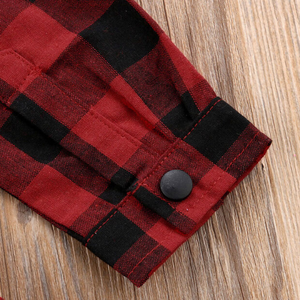 Baby Girl Check Pattern Button Up Shirt Dress with Folded Collar Long Sleeve - Image 6