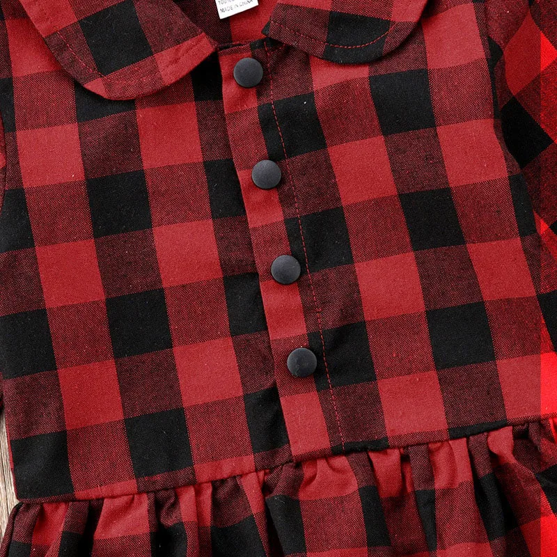 Baby Girl Check Pattern Button Up Shirt Dress with Folded Collar Long Sleeve - Image 4