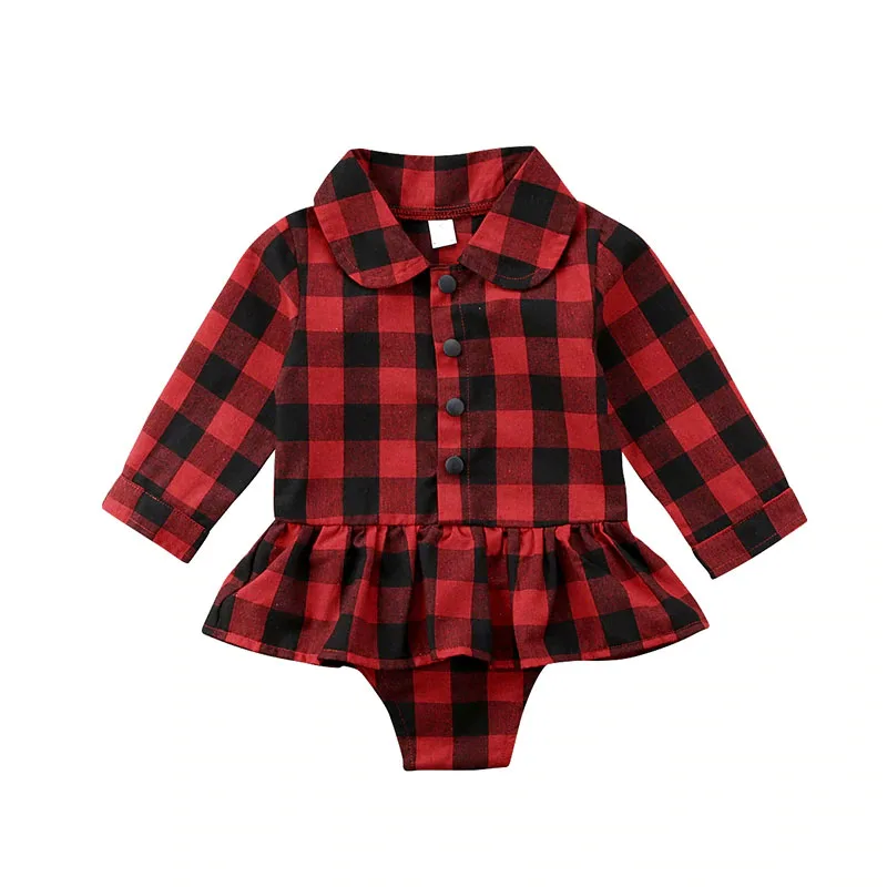 Baby Girl Check Pattern Button Up Shirt Dress with Folded Collar Long Sleeve
