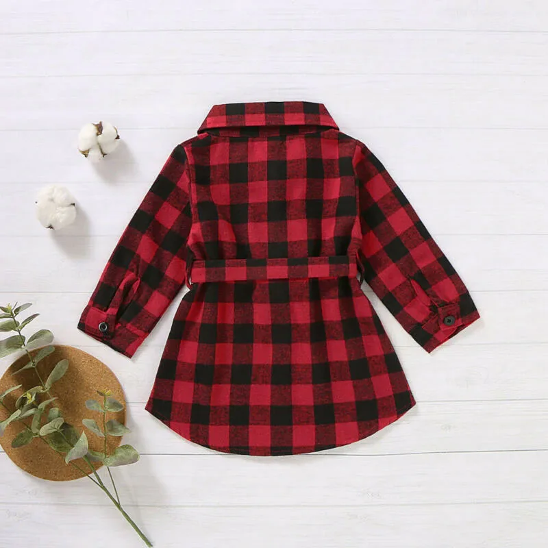 Baby Girl Check Pattern Button Up Shirt Dress Long Sleeve - Image 2