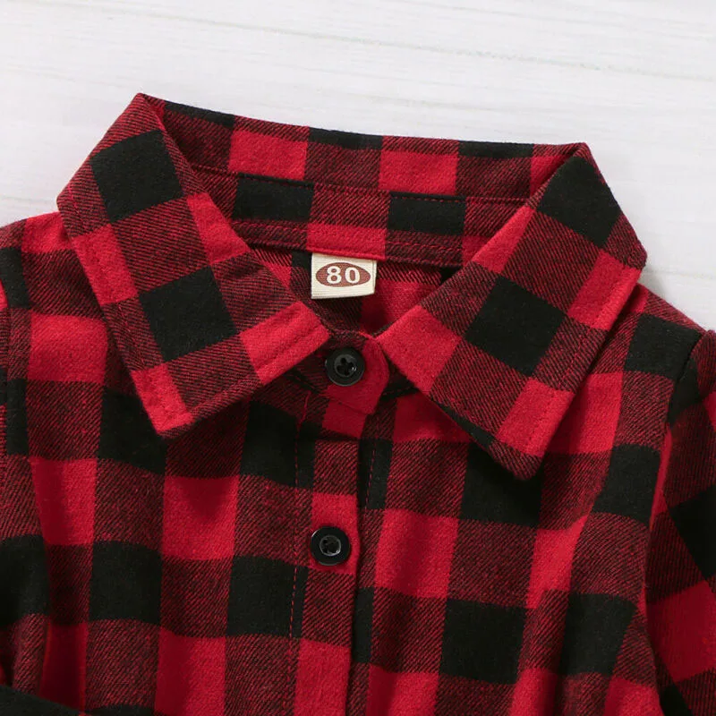 Baby Girl Check Pattern Button Up Shirt Dress Long Sleeve - Image 3