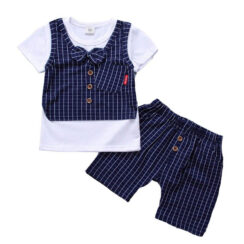 Check Pattern Vest Shirt One-Piece & Matching Shorts Short Sleeve with Bow Tie