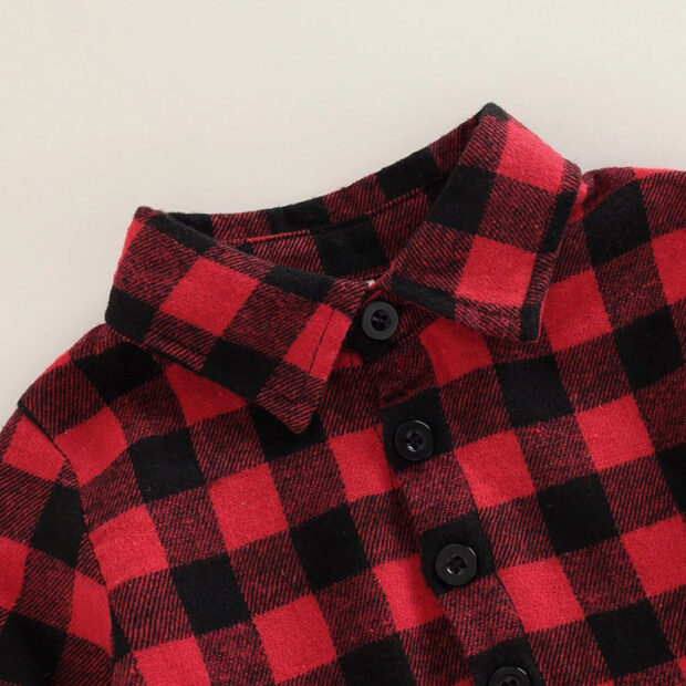 Baby Girl Checker Button Shirt Long Sleeve, Mesh Ruffle Skirt 2 pcs Outfit - Image 3