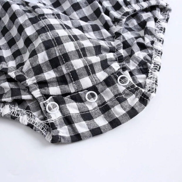 Checker Pattern Button Up Romper Short Sleeve - Image 3