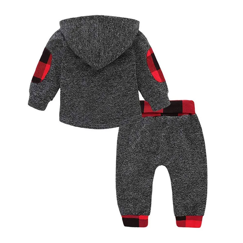 Baby Plaid Hoodie, Drawstring Track Pants Tracksuit Outfit for Boys & Girls - Image 2