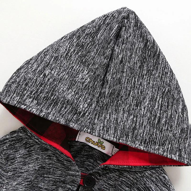 Baby Plaid Hoodie, Drawstring Track Pants Tracksuit Outfit for Boys & Girls - Image 3