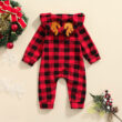 Baby Checker Pattern Hooded Zipper Romper Reindeer Antlers