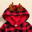 Baby Checker Pattern Hooded Zipper Romper Reindeer Antlers