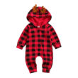 Baby Checker Pattern Hooded Zipper Romper Reindeer Antlers