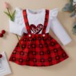 Baby Long Sleeve Heart Pattern T-Shirt & Suspender Dress Set