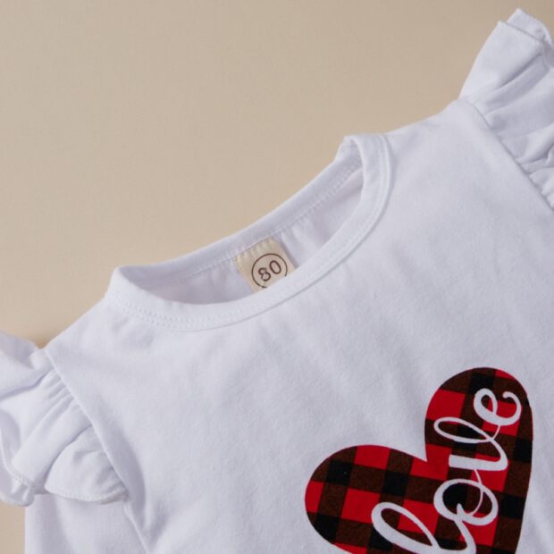 Checker Suspender Dress with Long Sleeve Heart Pattern T-Shirt - Image 4